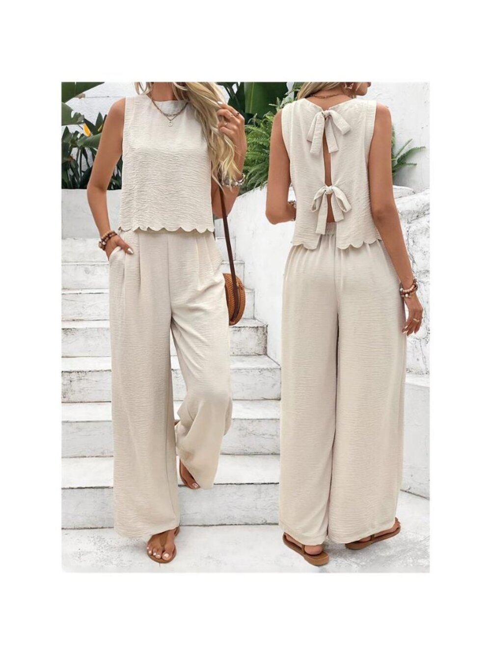 Tie Back Tank and Wide Leg Pants Set